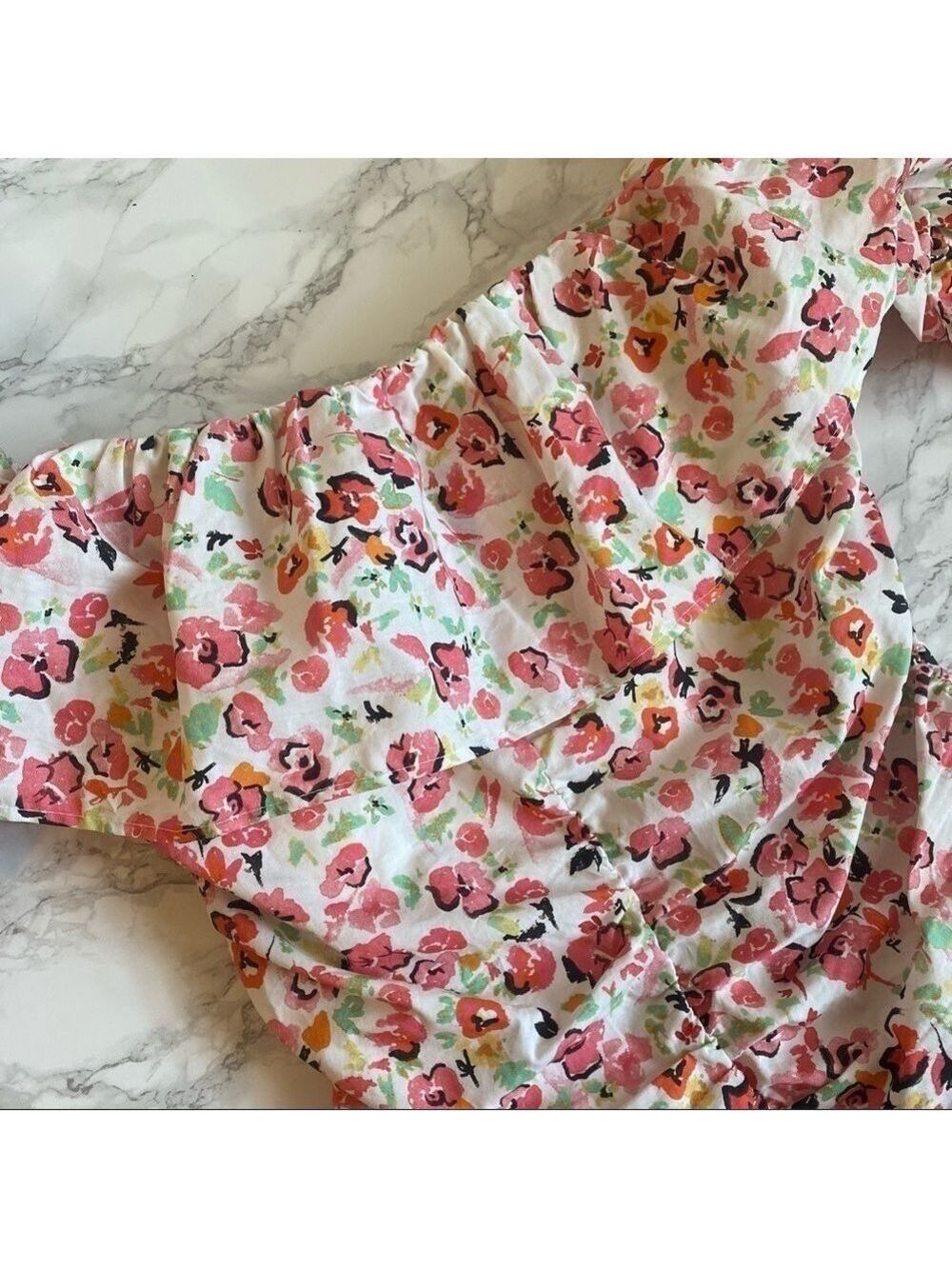 Zara Floral Ruffled Hem Ruched Mini Dress - Picture 6 of 12